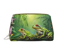 Many Frogs Sing On The Branches Summer Butterflies Lake Water Print Makeup Bag Portable Leather Waterproof Cosmetic Bag Clutch Makeup Brush Bag (6.7x4.3in)