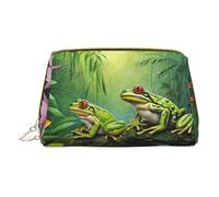 Many Frogs Sing On The Branches Summer Butterflies Lake Water Print Makeup Bag Portable Leather Waterproof Cosmetic Bag Clutch Makeup Brush Bag (6.7x4.3in)