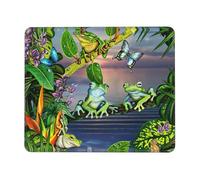 Many Frogs Sing On The Branches Summer Butterflies Lake Water Print Mouse Pad With Stitched Edge,Comfortable Mouse Pad With Non-Slip Rubber Base For Computer/Cafe/Home/Office