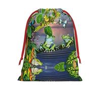 Many Frogs Sing On The Branches Summer Butterflies Lake Water Print Plush Gift Bags Reusable Drawstring Gift Wrap Bags,For Holiday Candy Party Supplies