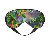 Many Frogs Sing On The Branches Summer Butterflies Lake Water Print Sleep Mask Eye Masks Blindfold Eye Cover Eyeshade for Night Sleeping Travel Airplane Ues