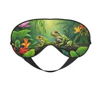 Many Frogs Sing On The Branches Summer Butterflies Lake Water Print Sleep Mask Silk Eye Cover Soft Satin Blindfold Elastic Strap Night Eyeshade Travel Nap for Women Men