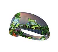 Many Frogs Sing on The Branches Summer Butterflies Lake Water Printed Sweat Band Headband Women, No Pressure Fit, All Hair Types Sport Yoga Fitness Running