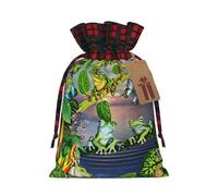 Many Frogs Sing On The Branches Summer Butterflies Lake Water Printing Cute Color Matching Plaid Christmas Bag Drawstring Design For Christmas Party Gift Packaging