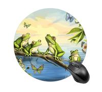 Many Frogs Sing on The Branches Summer Butterflies Lake Water Round Mouse Pad Smooth Glide Gaming Mousepad Extra Density Portable Comfortable Mouse Mat for Desk, Home, Office 7.8x7.8 Inches