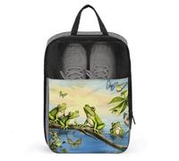 Many Frogs Sing on The Branches Summer Butterflies Lake Water Shoe Bag Travel Shoe Organizer Water-Resistant Shoe Pouch with Zipper Sneaker Dust Bag, gray, One Size, Modern