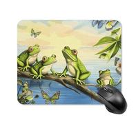 Many Frogs Sing on The Branches Summer Butterflies Lake Water Square Mouse Pad Portable Computer Mousepad with Non-Slip Rubber Base 20*25cm Ultra-Thin Gaming Mouse Mat for Computer Laptop Office Desk