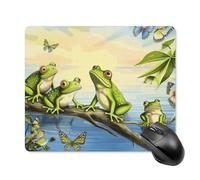 Many Frogs Sing on The Branches Summer Butterflies Lake Water Square Mouse Pad Portable Computer Mousepad with Non-Slip Rubber Base 18*22cm Ultra-Thin Gaming Mouse Mat for Computer Laptop Office Desk