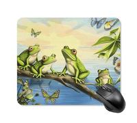 Many Frogs Sing on The Branches Summer Butterflies Lake Water Square Mouse Pad Portable Computer Mousepad with Non-Slip Rubber Base 25*30cm Ultra-Thin Gaming Mouse Mat for Computer Laptop Office Desk