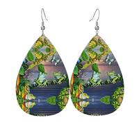 Many Frogs Sing On The Branches Summer Butterflies Lake Water Trendy Leather Teardrop Earring Lightweight Bohemian Earrings Set Jewelry Gift For Women Girl