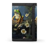 Many Frogs Sing on The Branches Summer Butterflies Lake Water Wallet for Men, Extra Capacity Trifold Wallet for Women, Foldable Money Clip with ID Window for Pocket, Credit Card Holder, Personalized W