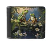 Many Frogs Sing on The Branches Summer Butterflies Lake Water Wallet Passcase for Men, Extra Capacity Bifold Leather Wallets with ID Windows, Slim Stylish Wallet for Gift, Blocking Money Clip for Card