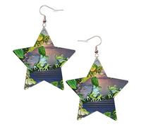 Many Frogs Sing on The Branches Summer Butterflies Lake Water Women's Fashion Earrings, Celestial Dangle Earrings, Star Shape Jewelry for a Versatile