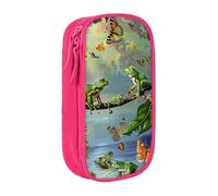 Many Frogs Sing on The Branches Summer Butterflies Print Pencil Case, Large Capacity 2 Compartment Dual Zips Pouch, Aesthetic Pencil case Stationery Organizer for Boys Girls Supplies Makeup Bag, Pink
