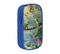 Many Frogs Sing on The Branches Summer Butterflies Print Pencil Case, Large Capacity 2 Compartment Dual Zips Pouch, Aesthetic Pencil case Stationery Organizer for Boys Girls Supplies Makeup Bag, Blue