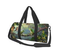 Many Frogs Sing on The Branches Summer Butterflies Print Travel Duffel Bag Large Foldable Round Travel Carry on Bag with Adjustable Shoulder Strap for Weekender Overnight Flight Hospital Sports