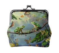 Many Frogs Sing On The Branches Summer Butterflies Printed Coin Purse Pouch-Mini Coin Wallet,Change Purse,Leather Coin Pouch Holder For Woman Girls, Black, One Size, Modern,european Style, Retro