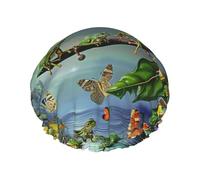 Many Frogs Sing On The Branches Summer Butterflies Printed Double Layer Lined Shower Cap,Shower Caps For Women Reusable