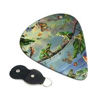 Many Frogs Sing on The Branches Summer Butterflies Printed Guitar Picks, 6 Pack with Leather Keychain Pick Holder - 0.46mm, 0.71mm, 0.96mm Assorted Thickness for Acoustic Ukulele, Electric Guitar
