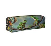 Many Frogs Sing on The Branches Summer Butterflies Printed Leather Pencil Case Cute Stationery Organizer Simple Makeup Bag Pen Pouch, Gold Zipper
