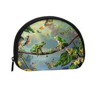Many Frogs Sing on The Branches Summer Butterflies Printed Mini Coin Pouch, Shell Shape Zip Around Wallet, Small Zipper Pouch for Cash, Cards, Keys, Lipstick, Storage Pouch, Travel Organizer