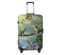 Many Frogs Sing on The Branches Summer Butterflies Printed Washable Elastic Luggage Cover for 18-32 Inch Suitcases, Anti-Scratch Stretchable Suitcase Protector with Full Zipper & Locking Buckle