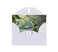 Many Frogs Sing on The Branches Summer Butterflies Prints Pearl Paper Horizontal Festival Greeting Card for Birthday Cards and All Occasions, White