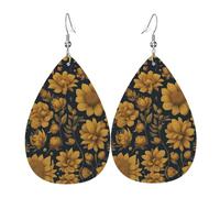 Many Golden Flowers 1 Print Leather Dangle Earrings For Women Elegant Drop Earrings Lightweight Fashion Jewelry