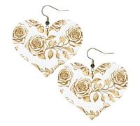 Many Golden Flowers Elegant Leather Heart-Shaped Earrings-Fashionable And Unique Accessories For Everyday Wear