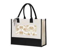 Many Golden Flowers Print Cotton Canvas Tote Bag for Women, Canvas Tote Bag for Gifting,Canvas Beach Bag, Reusable Shopping Bag