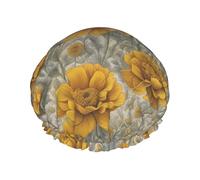 Many Golden Flowers Reusable Shower Cap for Women, Double Waterproof Layers Bath Hat, Hair Treatment Essentials