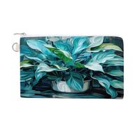many green leaves wallet with keychain, portable change wallet, canvas wallet