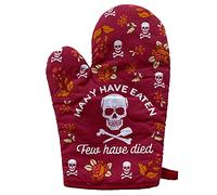Many Have Eaten Few Have Died Oven Mitt Funny Sarcastic Cooking Kitchen Glove Funny Graphic Kitchenwear Halloween Cool Sarcastic Novelty Cookware Red Oven Mitt