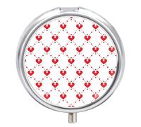 Many Heart Shapes Pill Box - 3 Compartment, Round Metal Pill Case with Mirror, Portable Medicine Holder for Purse/Wallet/Travel