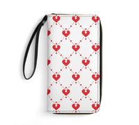 Many Heart Shapes Wallet, Long PU Leather Wallet with Wrist Strap, Large Capacity & Multi Card Holder Wallets