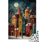 Many Houses Puzzle 1000 Pieces Night in The Small Town Wooden Puzzle for Adults Jigsaw Puzzles Educational Game Gifts 1000pcs (75x50cm)
