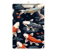 Many Koi Fishes Acrylic Clipboard Cute Clip Board Cute Decorative Letter Size Clipboards, A4 Letter Size 12.5 x 9 Inches Silver Clip