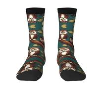 Many Owls on Tree Branches Men's Novelty Crew Socks, Funny Socks Crazy Socks, Fun Casual Dress Socks for women, 3 Black, One Size