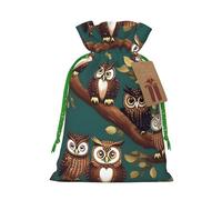 Many Owls on Tree Branches print Christmas Bag - Premium Holiday packet, Festive Xmas Packaging with Joyful Designs