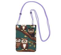 Many Owls on Tree Branches Print Small Crossbody Shoulder Bag, Cell Phone Bag Wallet Purses with Adjustable Strap for Women, Purple, One Size