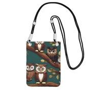 Many Owls on Tree Branches Print Small Crossbody Shoulder Bag, Cell Phone Bag Wallet Purses with Adjustable Strap for Women, Black, One Size