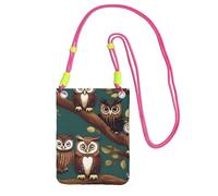 Many Owls on Tree Branches Print Small Crossbody Shoulder Bag, Cell Phone Bag Wallet Purses with Adjustable Strap for Women, Fuchusia, One Size