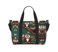 Many Owls on Tree Branches Print Tote Crossbody Travel Bag with Zip Casual Handbag for Weekend Trips and Gym Shopping