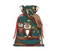 Many Owls On Tree Branches Printing Christmas Bag With Drawstring Closure, 4.7x6.9 In For Christmas Party Birthday Gift Wrapping