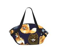 Many Pomeranians Pattern 37'' Convertible Round Picnic Blanket Bag, 2-in-1 Portable Printed Camping Mat with Shoulder Straps