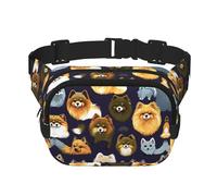 Many Pomeranians Pattern print Fanny Pack Purse with Adjustable Strap Square Double Layer Waist Bag Belt Unisex Everywhere
