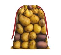 Many Potatoes Print Christmas Drawstring Gift Bags, Xmas Holiday Fabric Gift Wrapping Bag For Party, Size-L