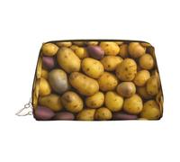 Many Potatoes Print Premium Leather Toiletry Travel Pouch with Waterproof Portable Pouch Open Flat Makeup Bag