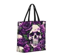 Many Purple Rose Skull Basic Models Tote Bag With Zipper With Inner Pockets,Laptop Work Tote Bag For Sport,Travel