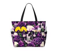 Many Purple Rose Skull Beach Bag Extra Large Beach Tote Bag Foldable Beach Bag For Sand Pool For Women Vacation Must